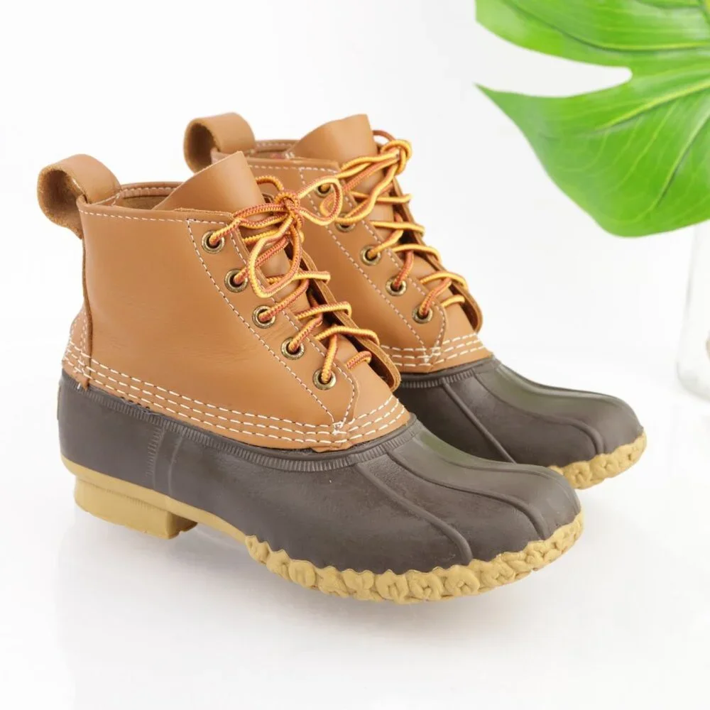 LL Bean USA Womens Bean Boot Size 6 Brown Leather Lace Up Waterproof Duck Bootie